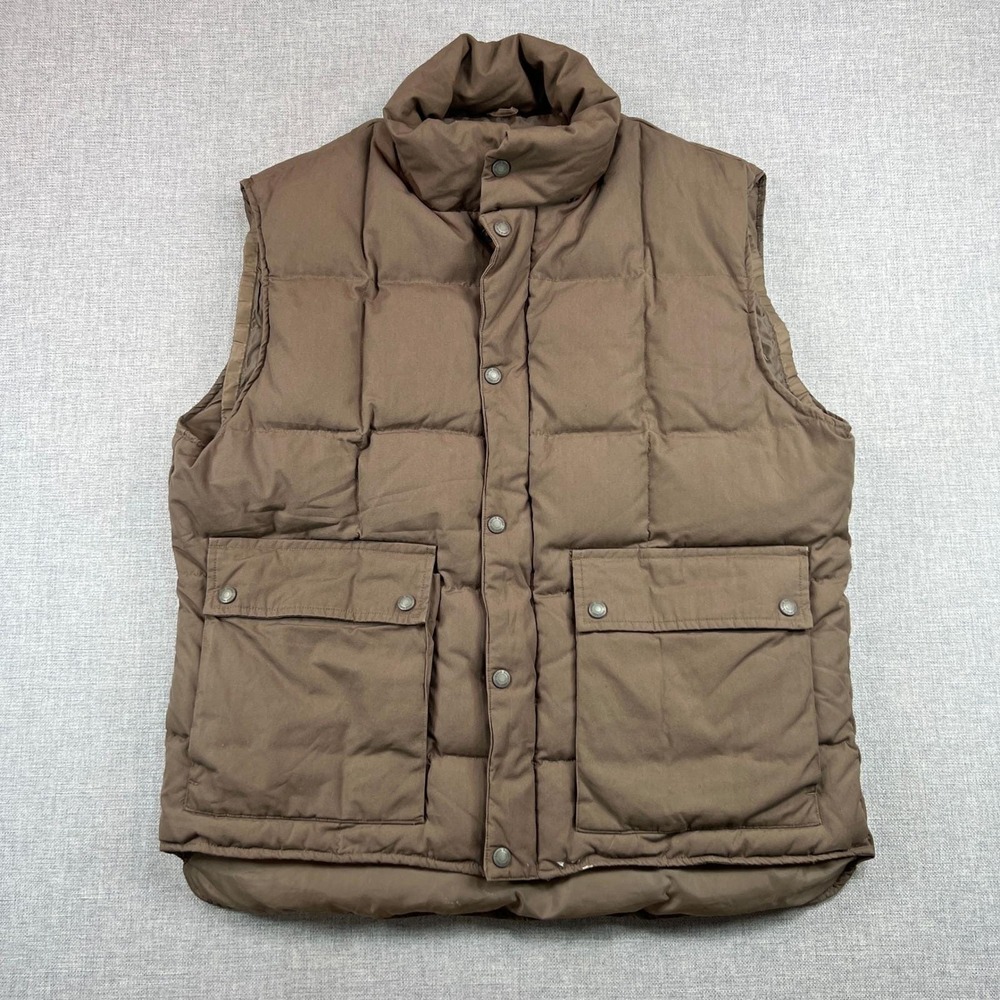 Eddie Bauer Goose Down Puffer Vest Mens Large Brown Insulated Heritage Rugged